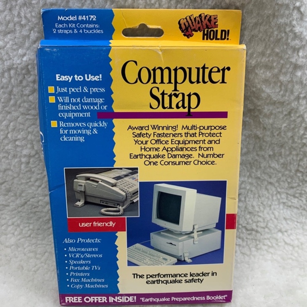 Computer Strap Earthquake Safety Model #4172 Grey USA 1994 vintage
